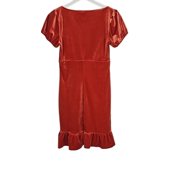 Retro Orange Velour Ruffle Trim Dress - Picture 7 of 9